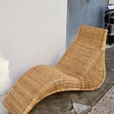Vintage rattan chaise longue deck chair - 1970s