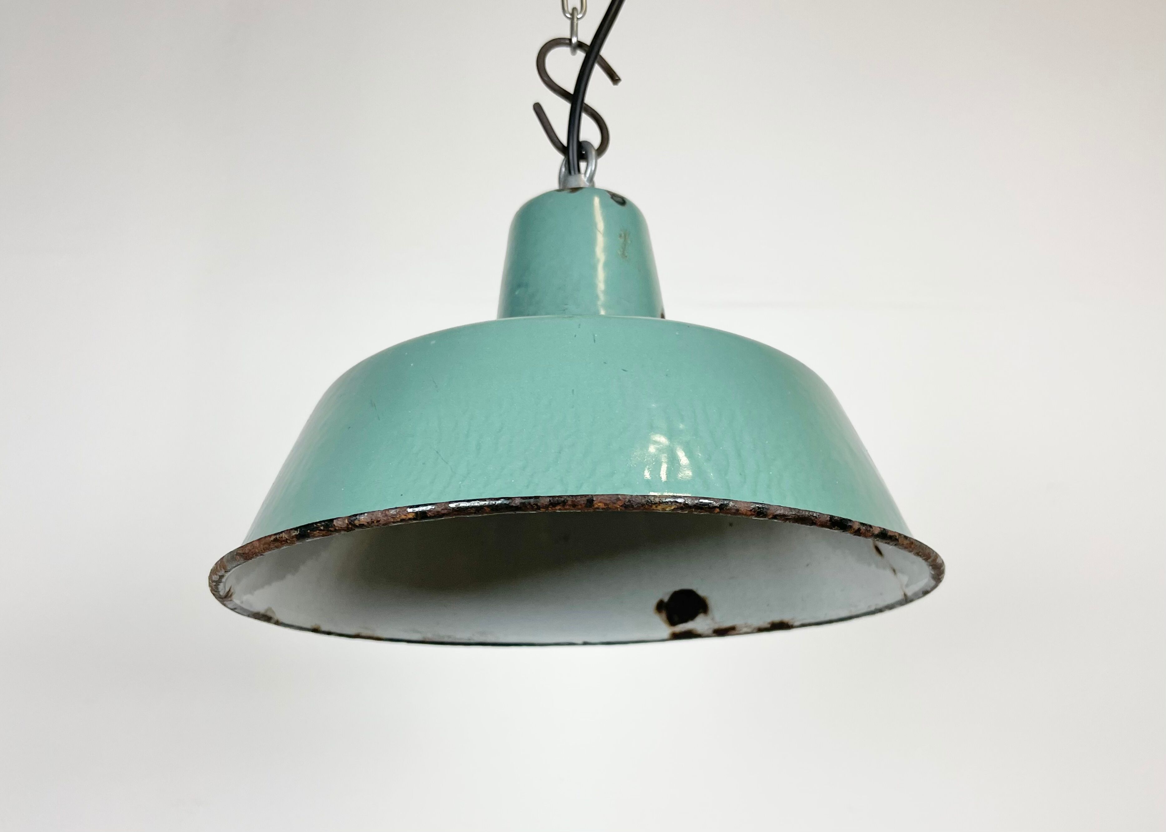 Industrial petrol enamel pendant lamp, 1960s