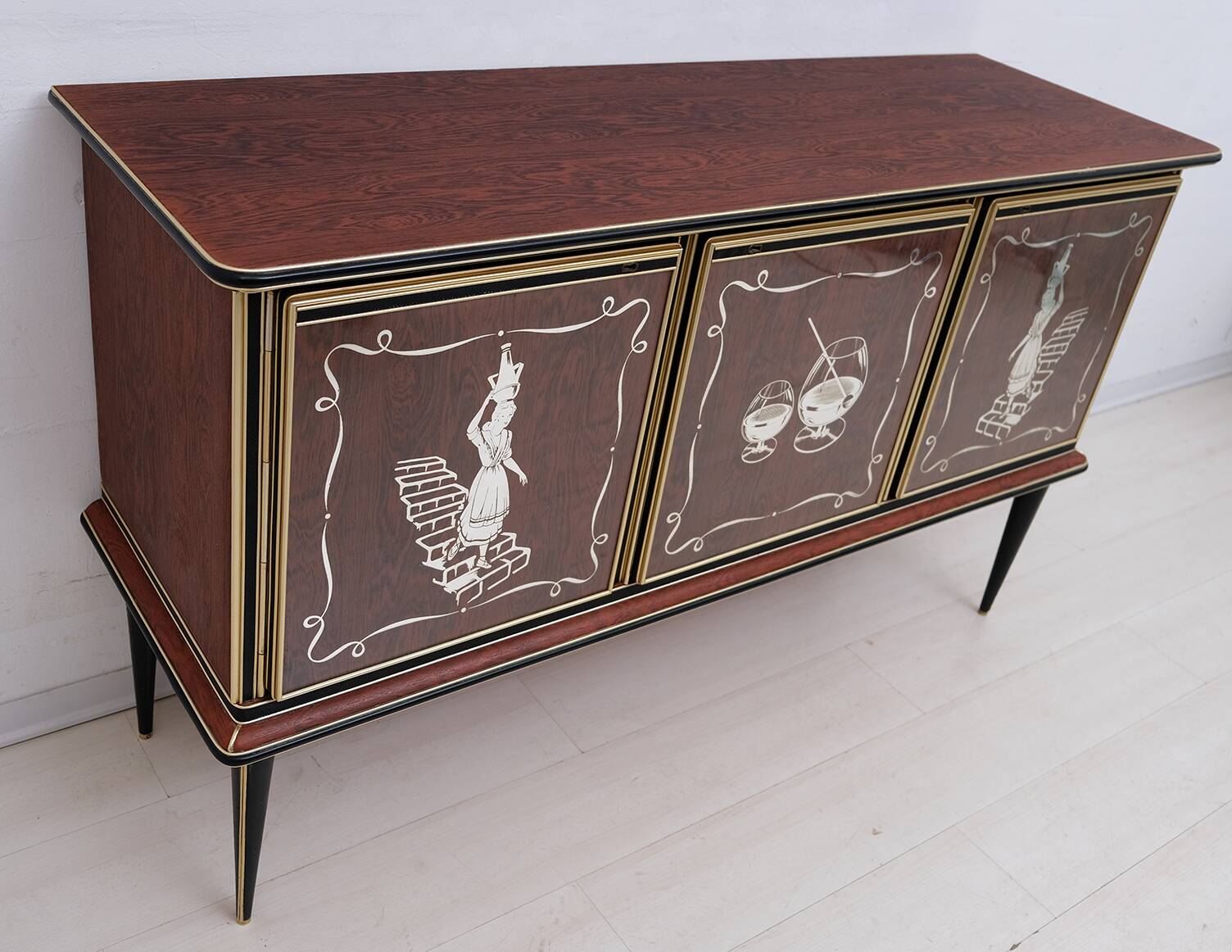 Meuble bar italien du milieu du siècle, Umberto Mascagni pour Harrods Londres, années 1950