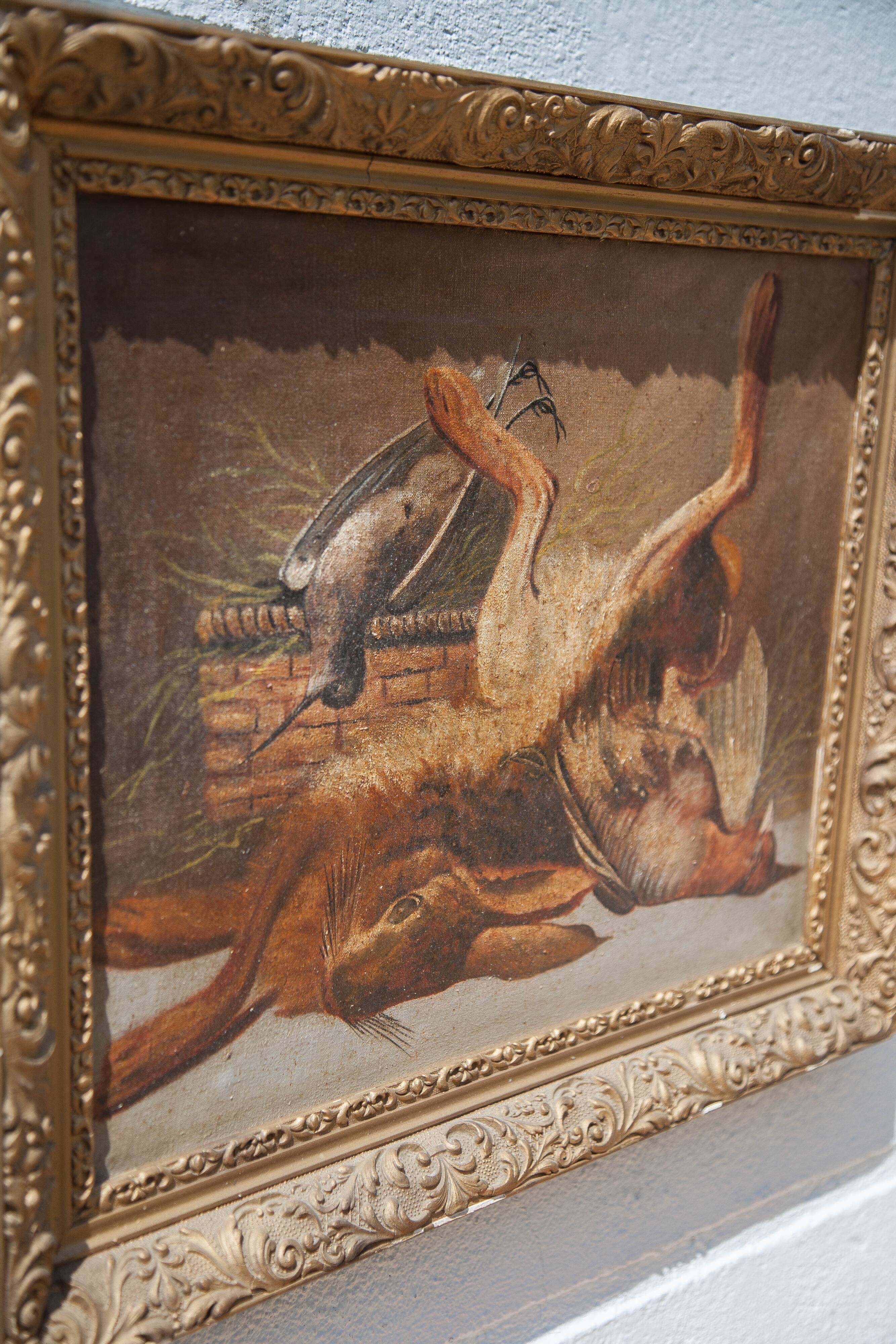 Still life game painting, framed painting, old painting