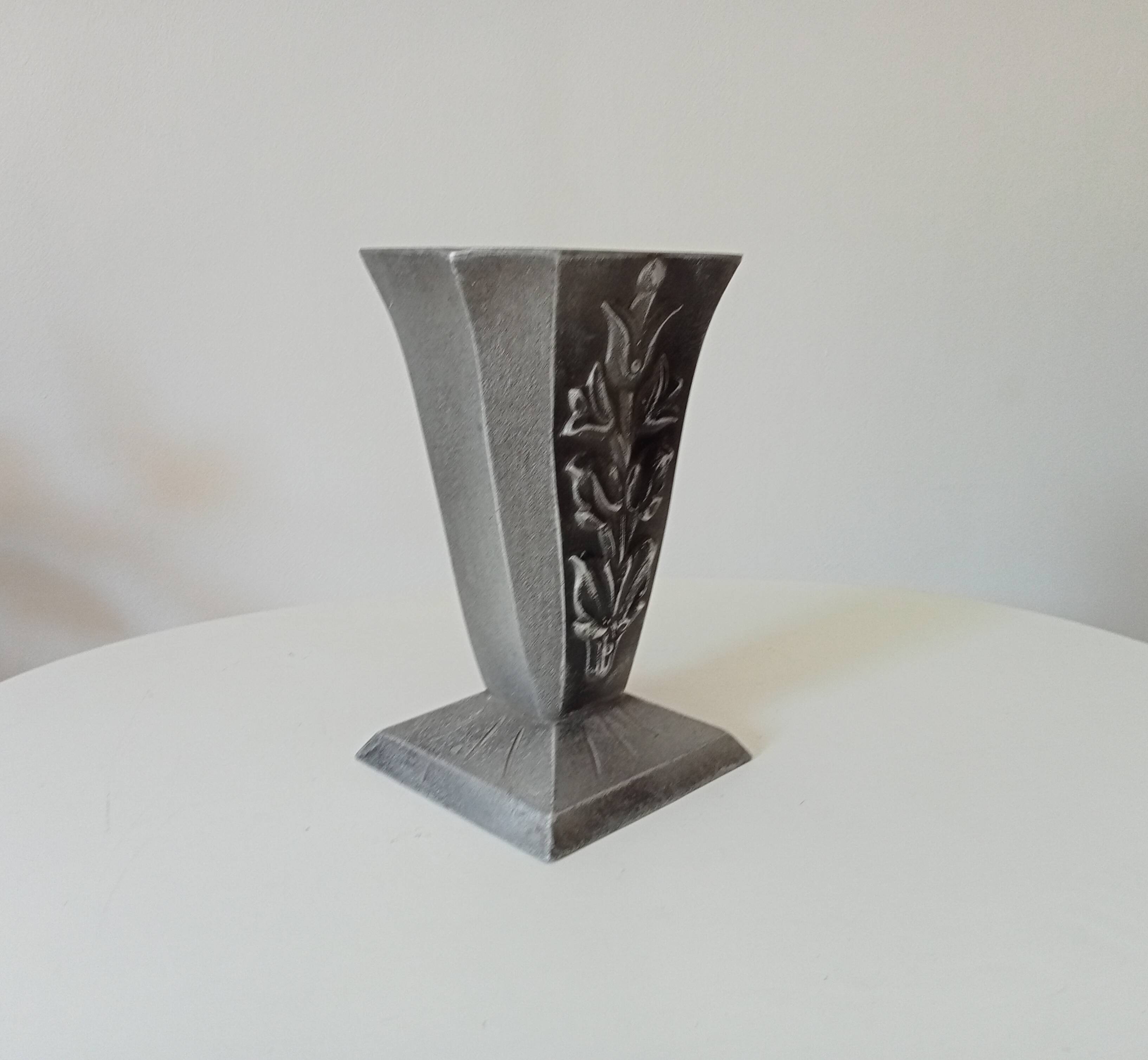 Antique art deco vase in solid aluminum