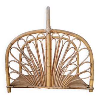 Magazine rack, vintage rattan storage