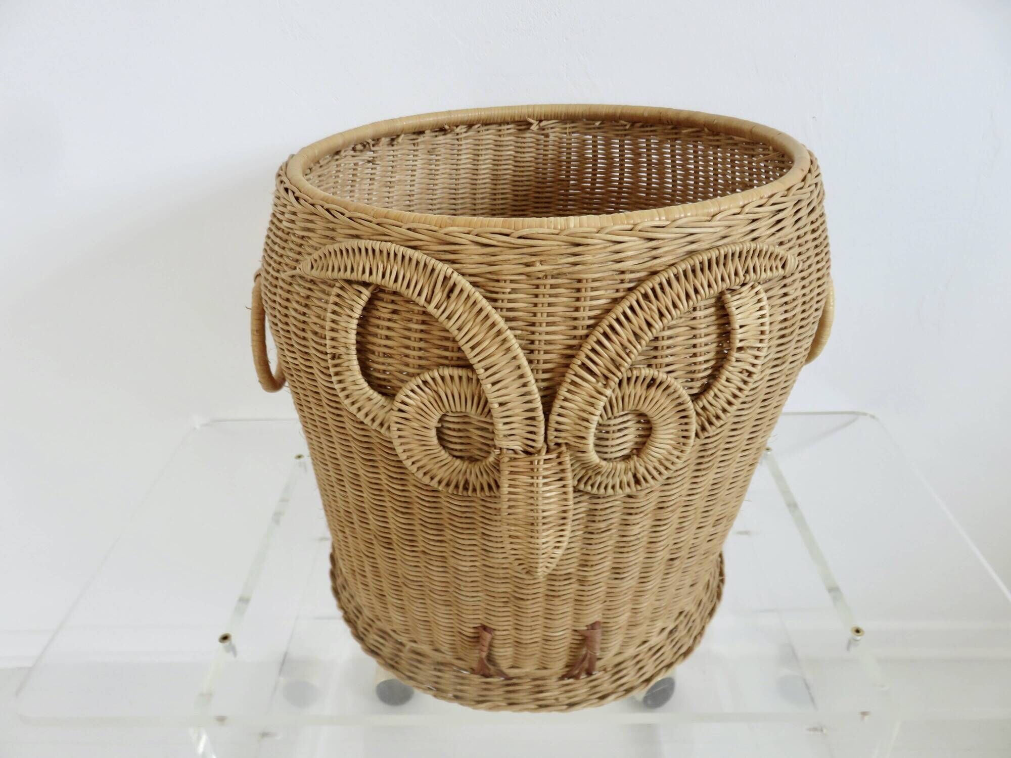 Corbeille de rangement en rotin tressé "hibou, chouette" 1970