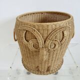 Woven rattan storage basket "owl, chouette" 1970