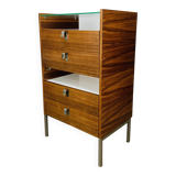 Rosewood and glass chest of drawers, 1960s, Scandinavian storage furniture.