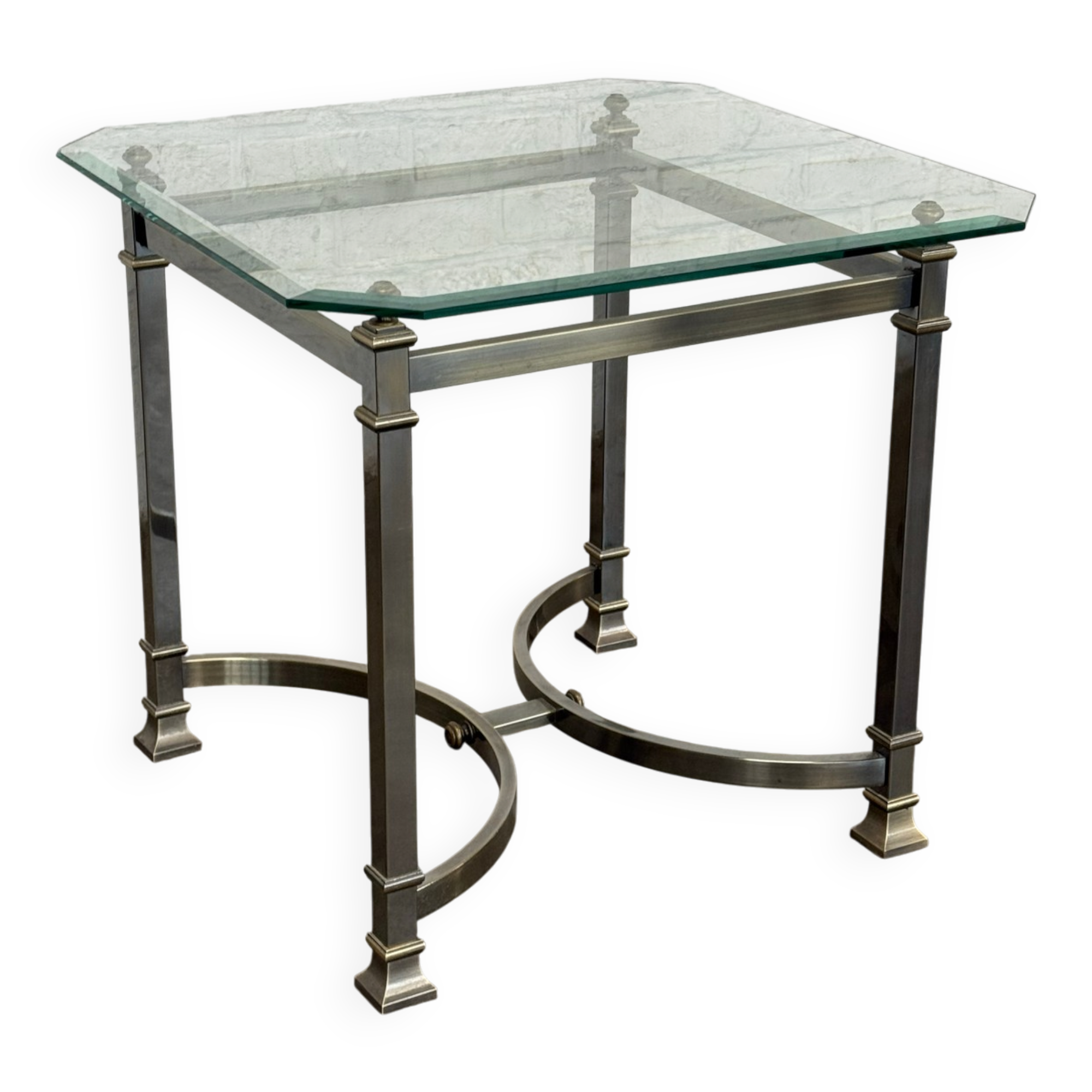Vintage Neoclassical Side Table — Gun Metal & Brass Frame with Octagon