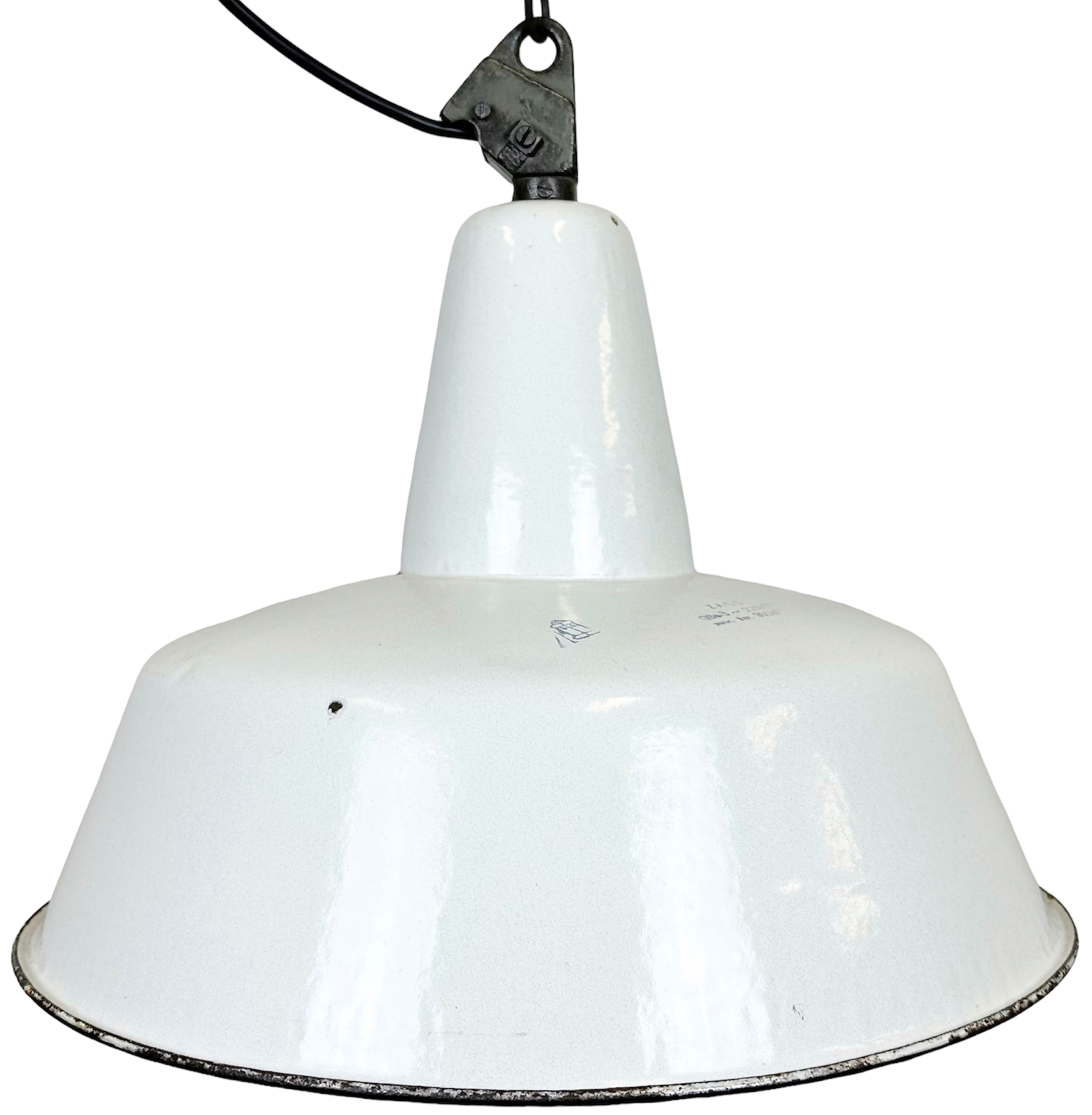 Industrial white enamel factory pendant lamp from zaos, 1960s
