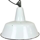 Suspension industrielle en émail blanc de Zaos, années 1960