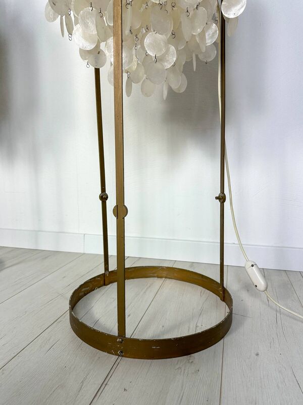 Lampes de sol en métal vintage avec disques en coquillage