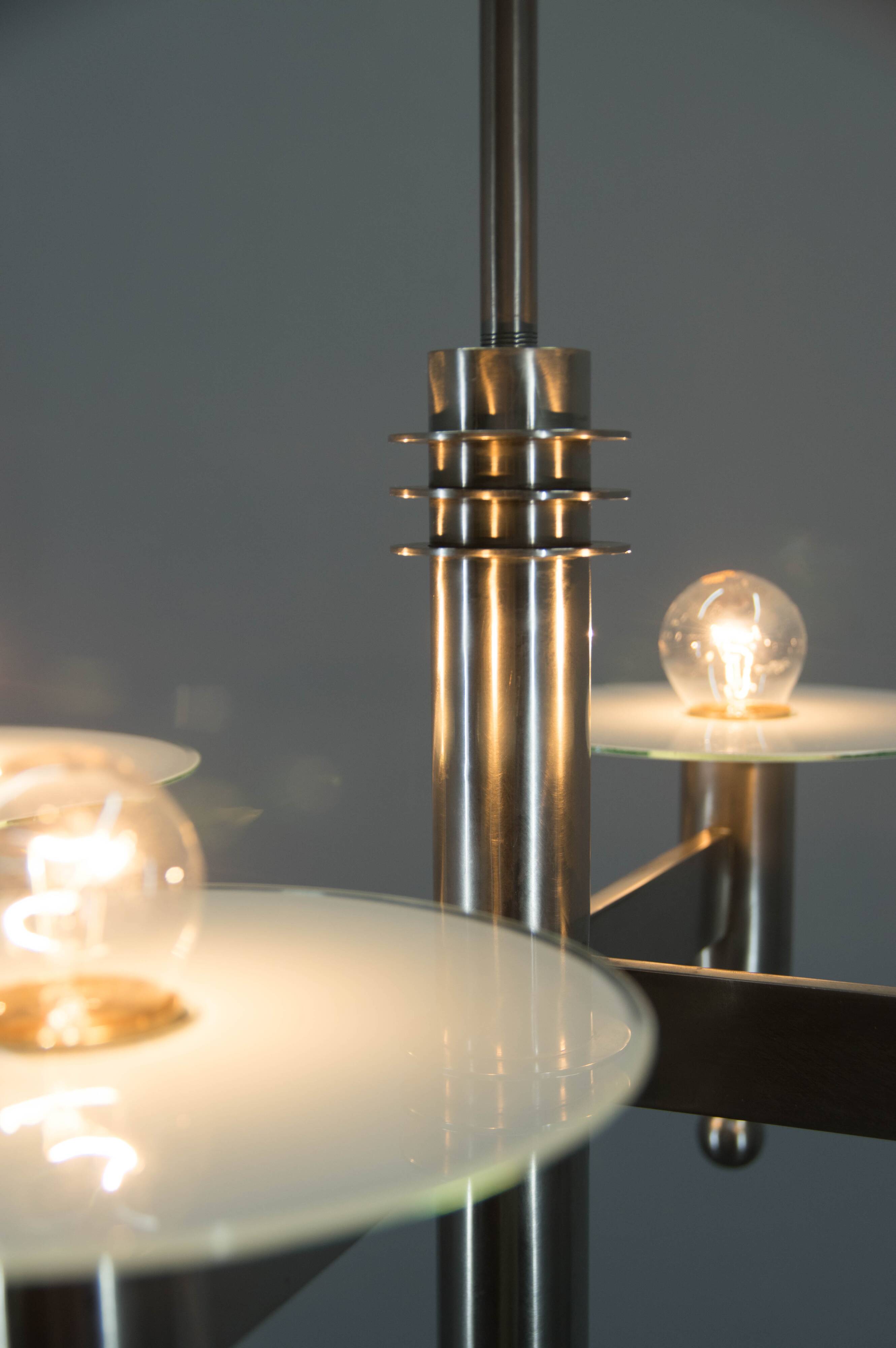 Machine Age Nickel-Plated 4-Flamming Chandelier, 1920s