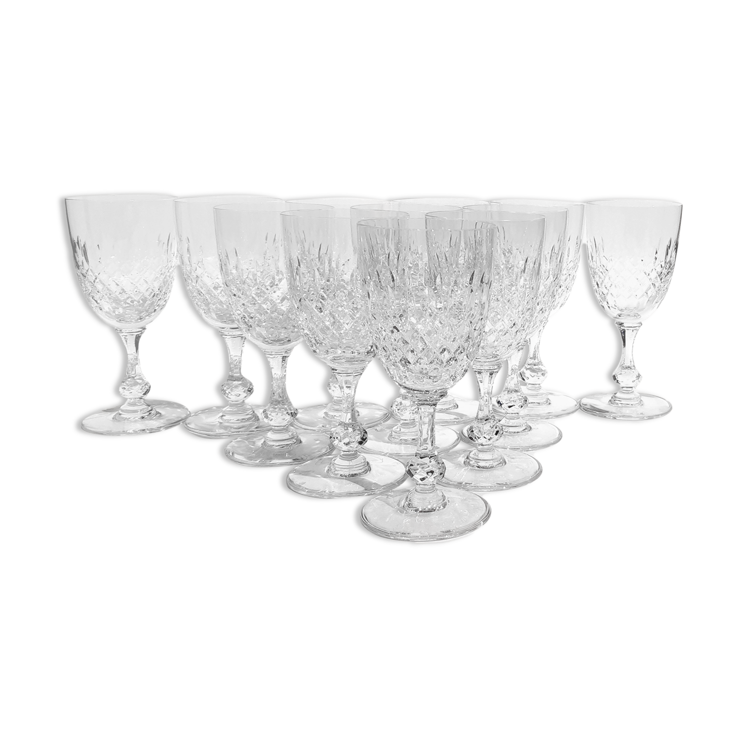 11 Wine glasses on foot in crystal Saint Louis messina collection Model of 1973. Stamped