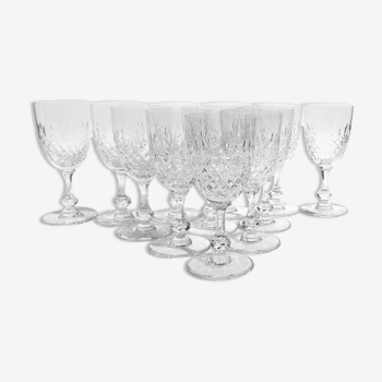 11 Wine glasses on foot in crystal Saint Louis messina collection Model of 1973. Stamped