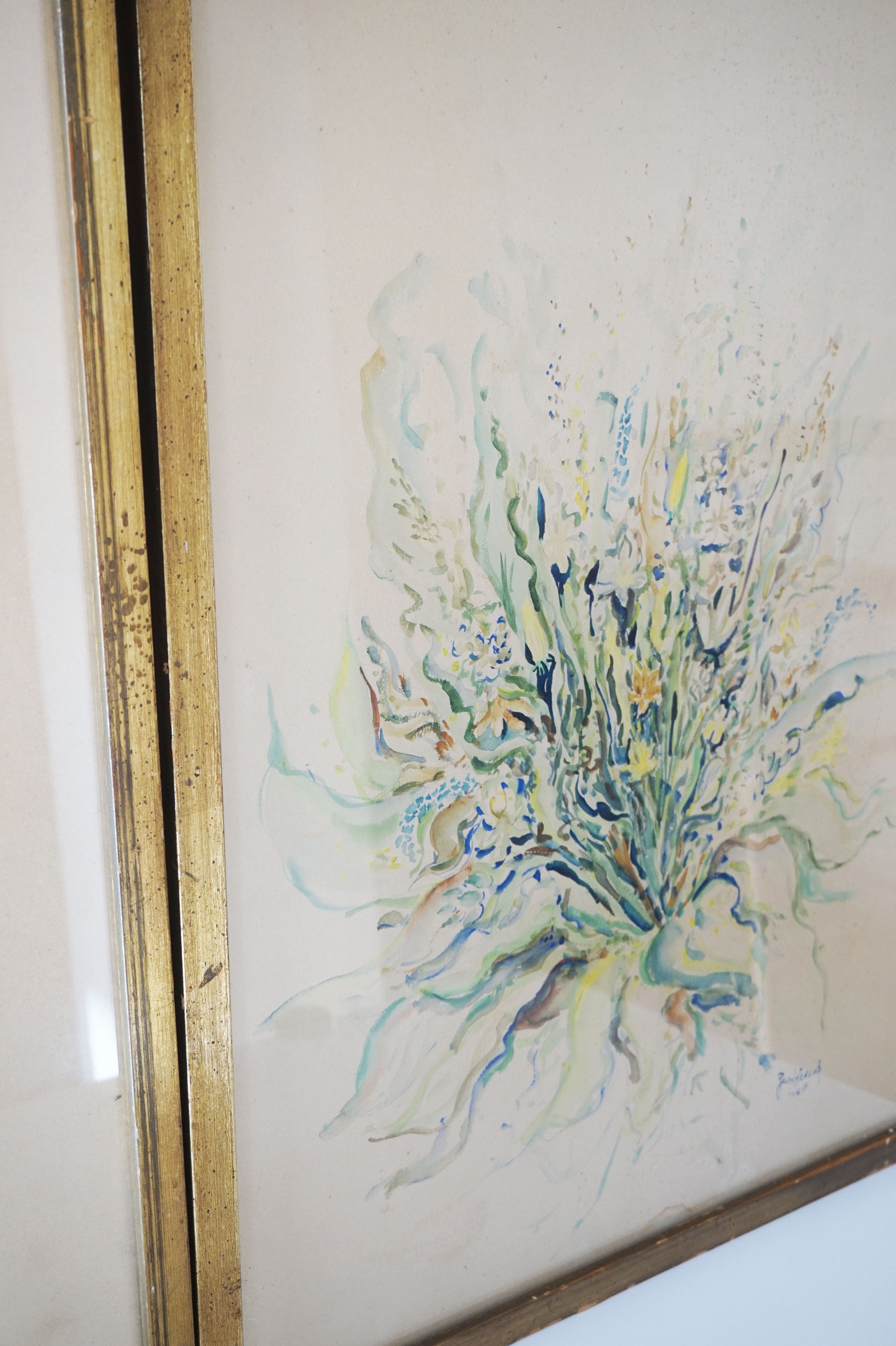 Pair of vintage paintings 1950 frame gilded wood