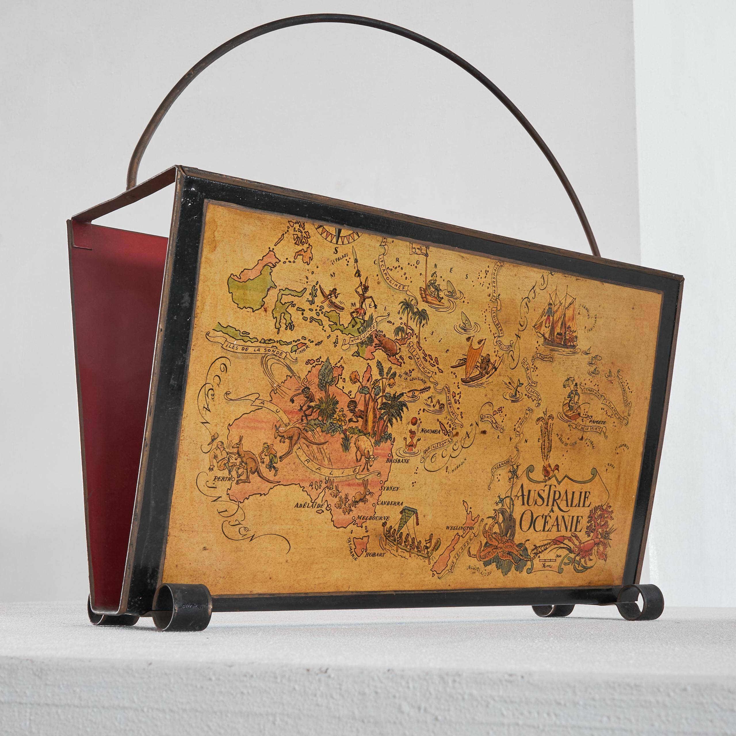 Jacques Liozu Magazine rack with silk screen printing 1950