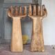 Pair of wooden chairs in the shape of a hand, wooden bar stool, wooden chair, chair.
