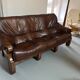 Ensemble Canapé et 2 Fauteuils Années 60 en Bois et Cuir
