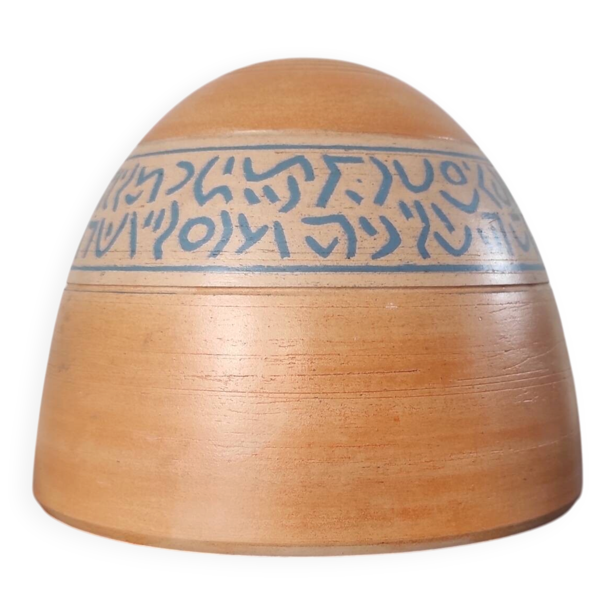 Vase dôme en terre cuite artisanale à frise peinte – Style Brutaliste