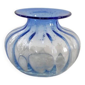 Blue bubbled glass globe vase