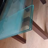 Cattelan Italia designer table – Tempered glass + extensions – Dark wood legs