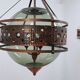 Pair of 1970s Brutalist Copper and Blown Glass Green Bottle Pendant Lamps