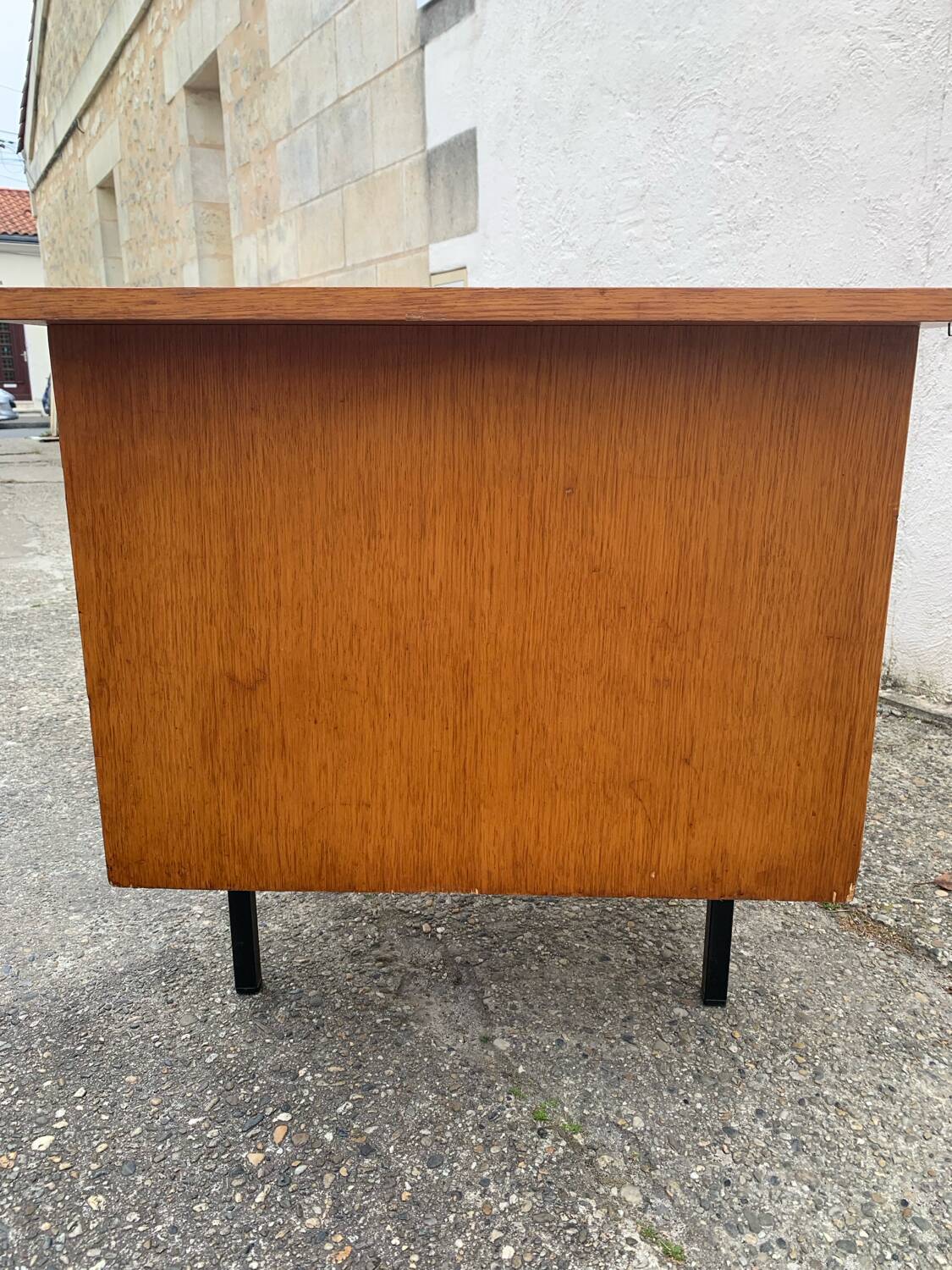 Vintage modernist desk in wood and metal