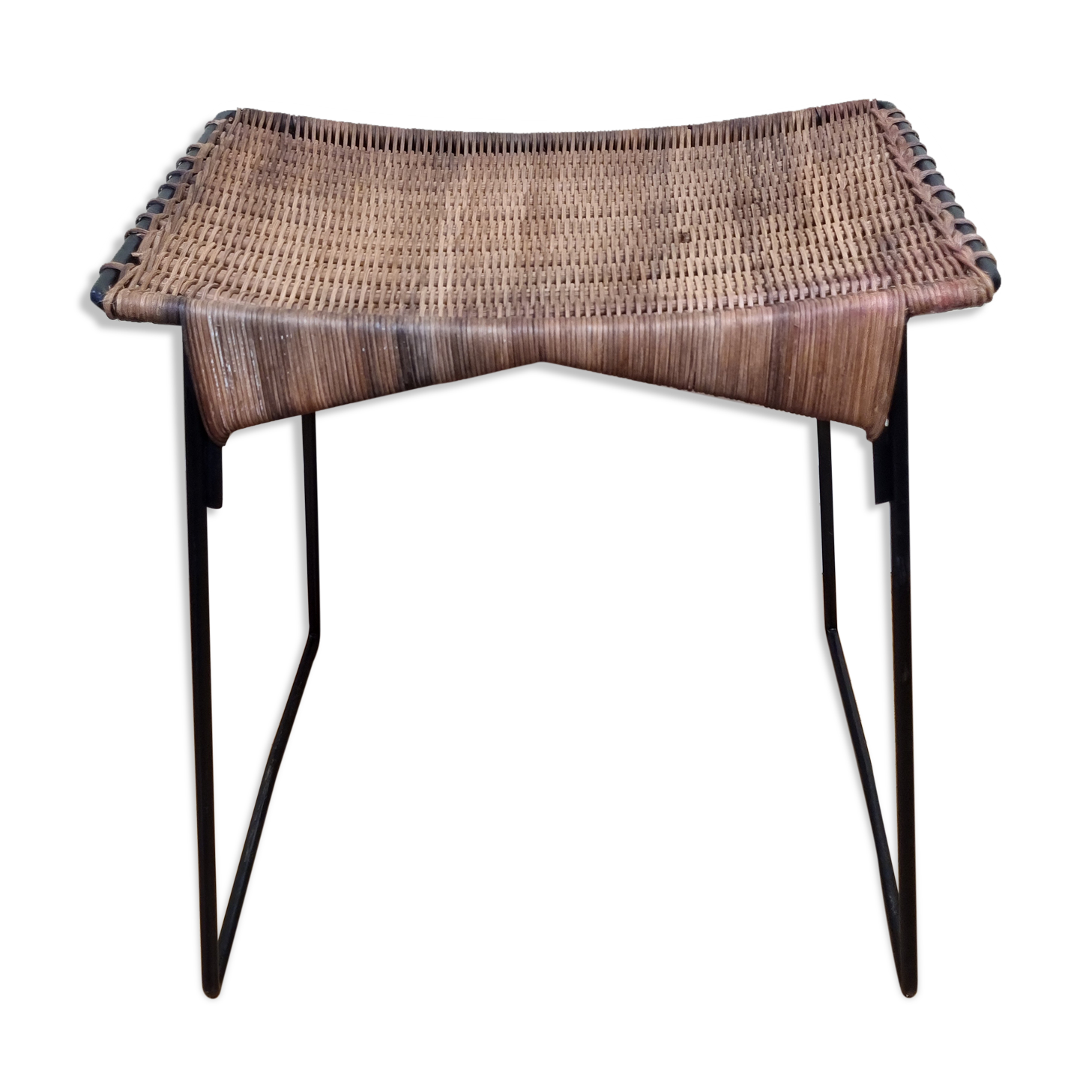 Raoul Guys stool for Airborne in wicker and lacquered steel 50s