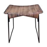 Raoul Guys stool for Airborne in wicker and lacquered steel 50s