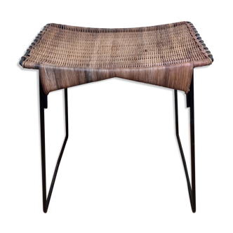 Raoul Guys stool for Airborne in wicker and lacquered steel 50s