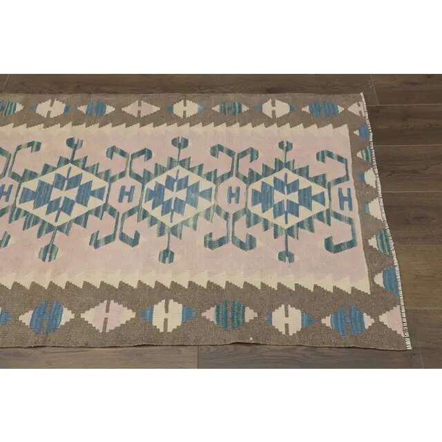 1970s Vintage Turkish Oushak Handmade Wool Cotton Pink Runner Rug 93x176