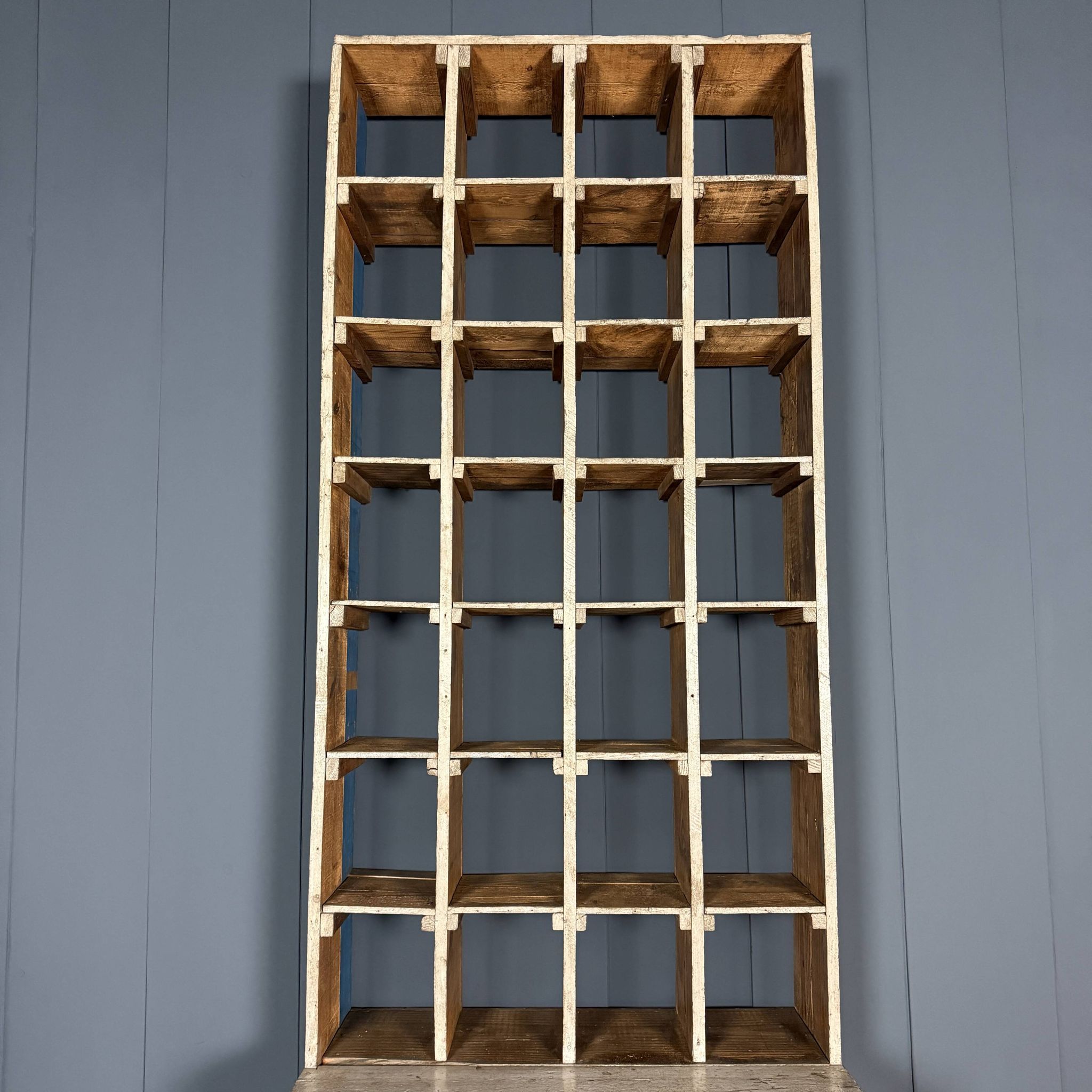 Large old industrial wooden workshop pigeonhole cabinet