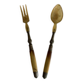 Couverts à salade en corne et métal années 1920
