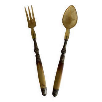 Horn and metal salad servers from the 1920s