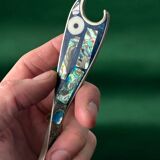 Fish bottle opener, abalone shell & alpaca, Mexico, 1980s