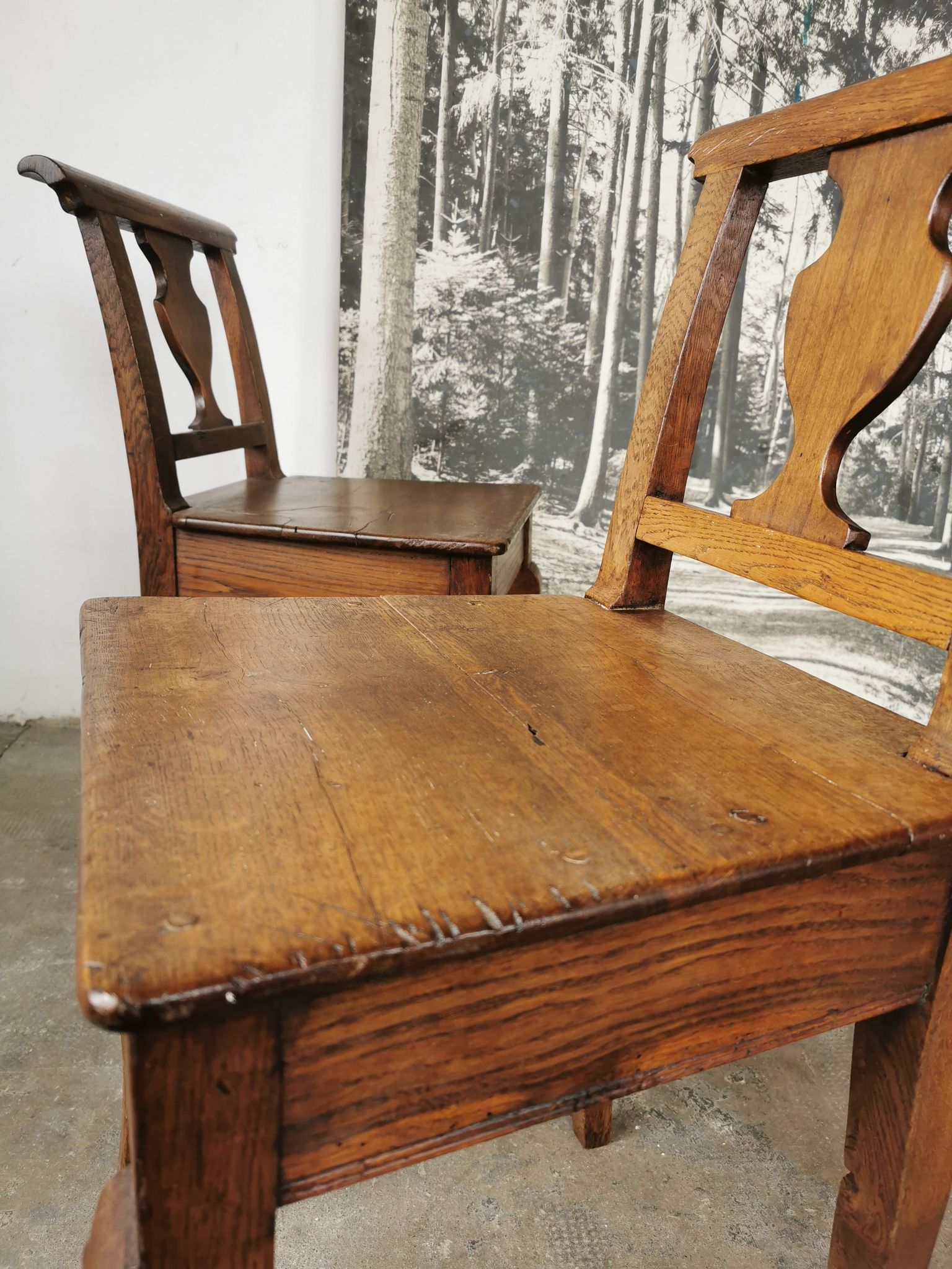 Paire de chaises en chêne brut