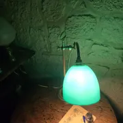 antique brass desk lamp – green shade – adjustable arm