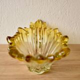 Corbeille vintage en verre moulé et teint en jaune