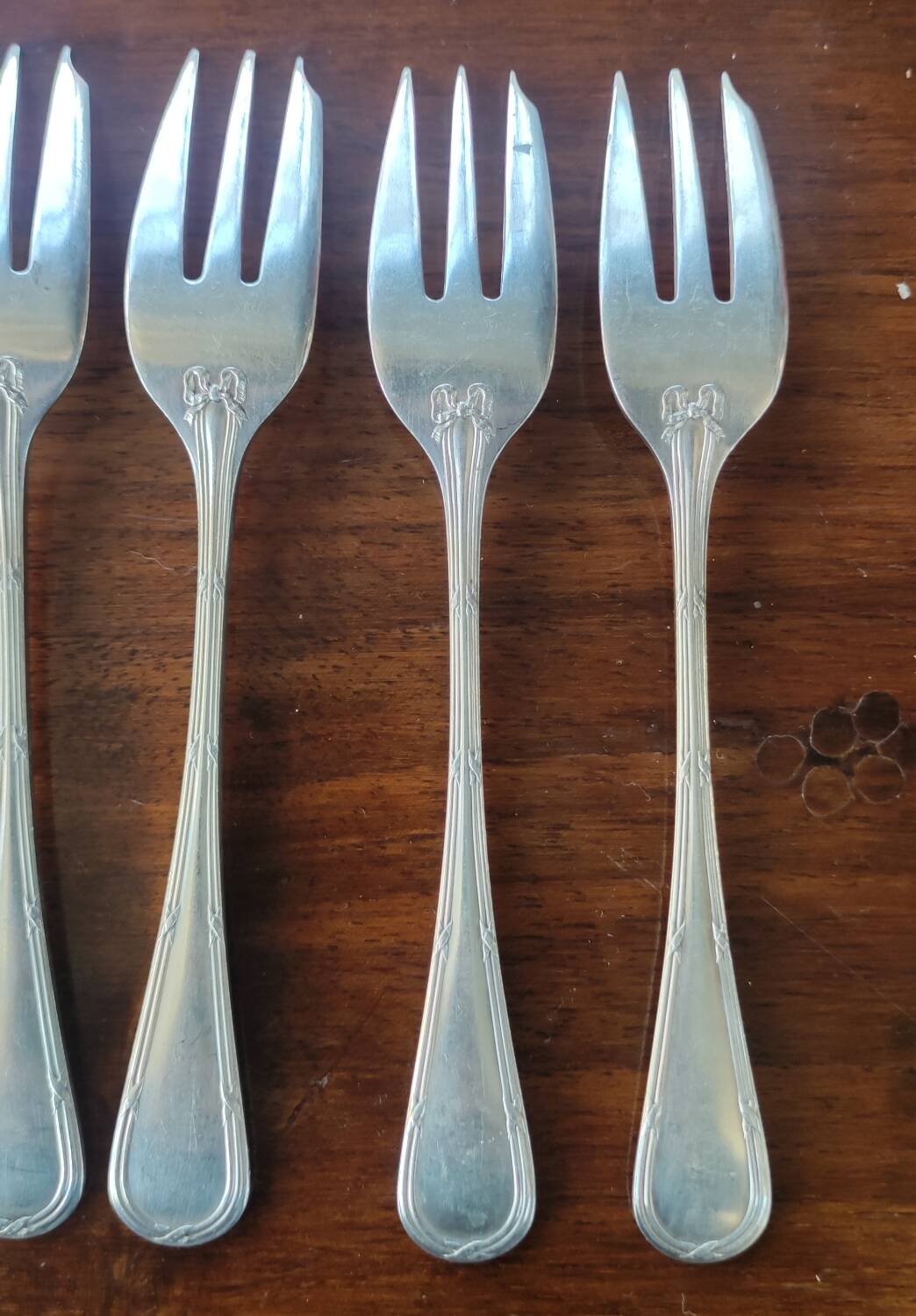 6 old silver-plated oyster cutlery forks Apollo goldsmith's shop