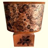 Signed lamp, terracotta base with original shade, Vintage – 1980