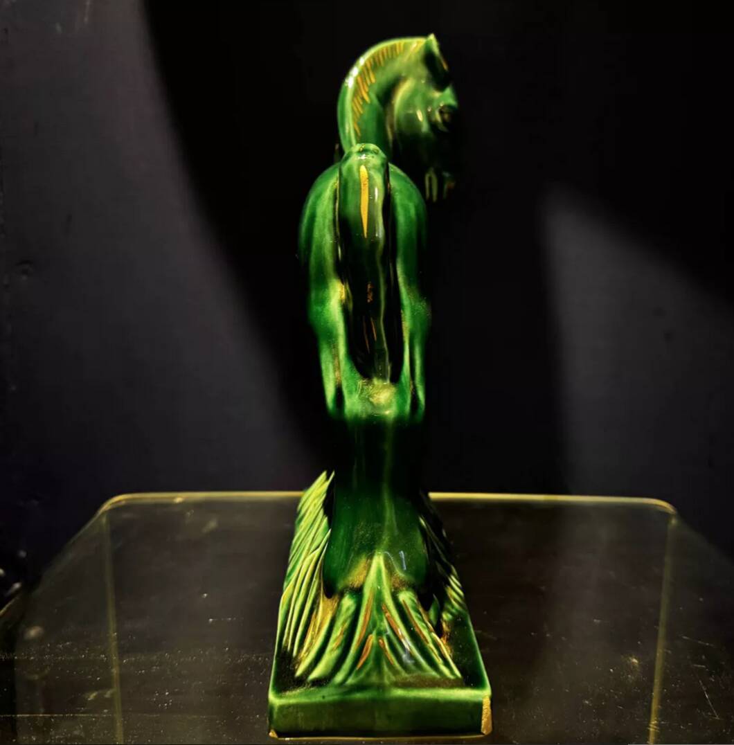 Green and gold Art Deco ceramic horse