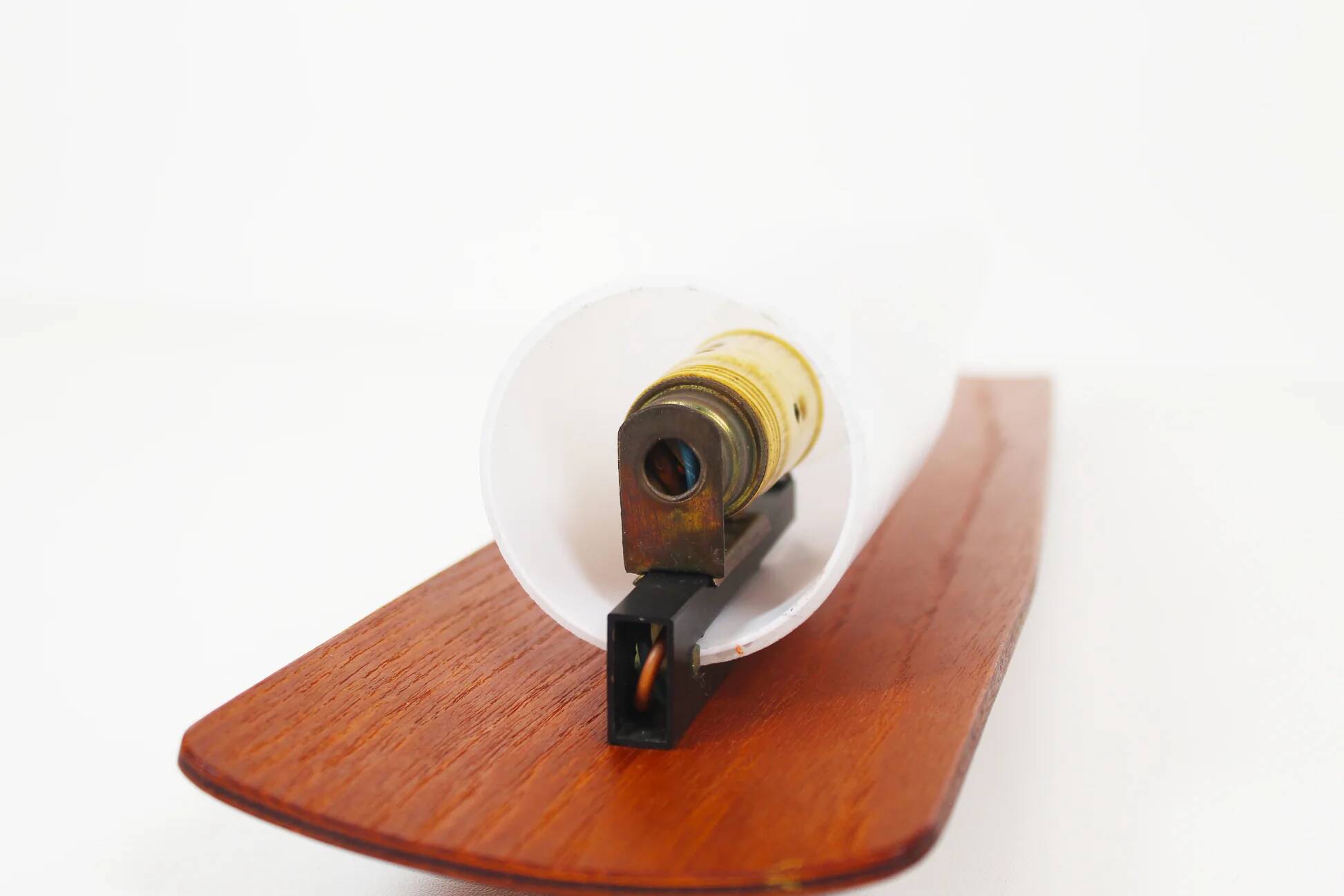 Rare set of wall lamps in teak and opaline glass by Kaiser Leuchten