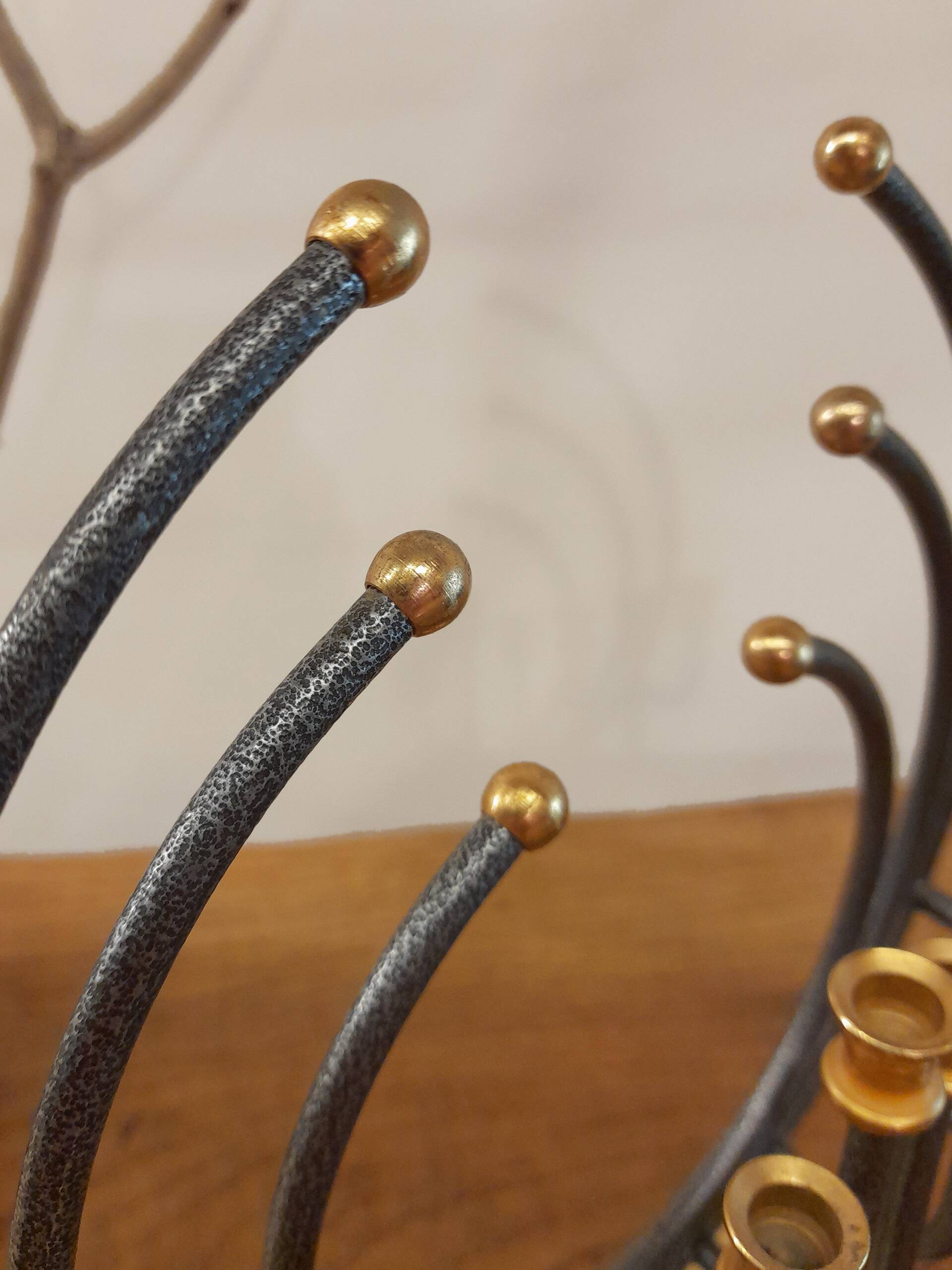 Menorah Hanoukia gold and silver plated, made in Israel by Karshi, 1970