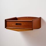 Wall mounted teak and beech bedside cabinet, Set of 2
