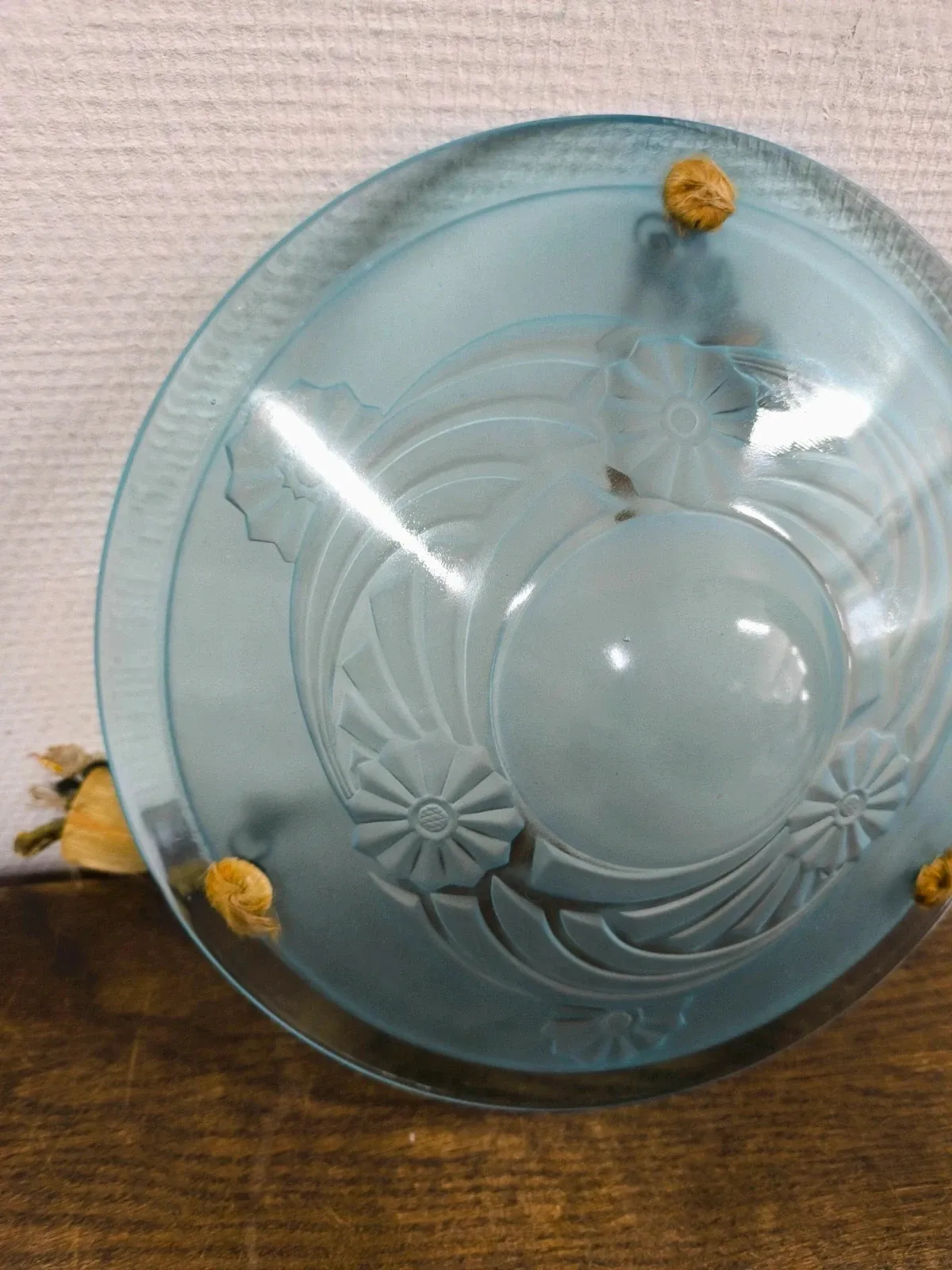 Art Deco sky blue moulded glass pendant light 35 cm - Electrified