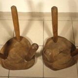 Pair of wooden tripod stools