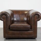 Large, Dark Cowhide Leather Chesterfield Armchair