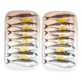 Set of 2 dishes decorated with fish, mackerel or sardines Geneviève Lethu