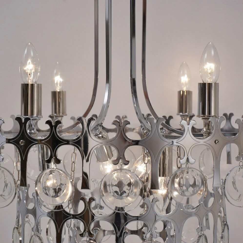 Sciolari chandelier `Ovali` 12 lights, silver with optical crystals, 1970`s ca, Italian, Rewired