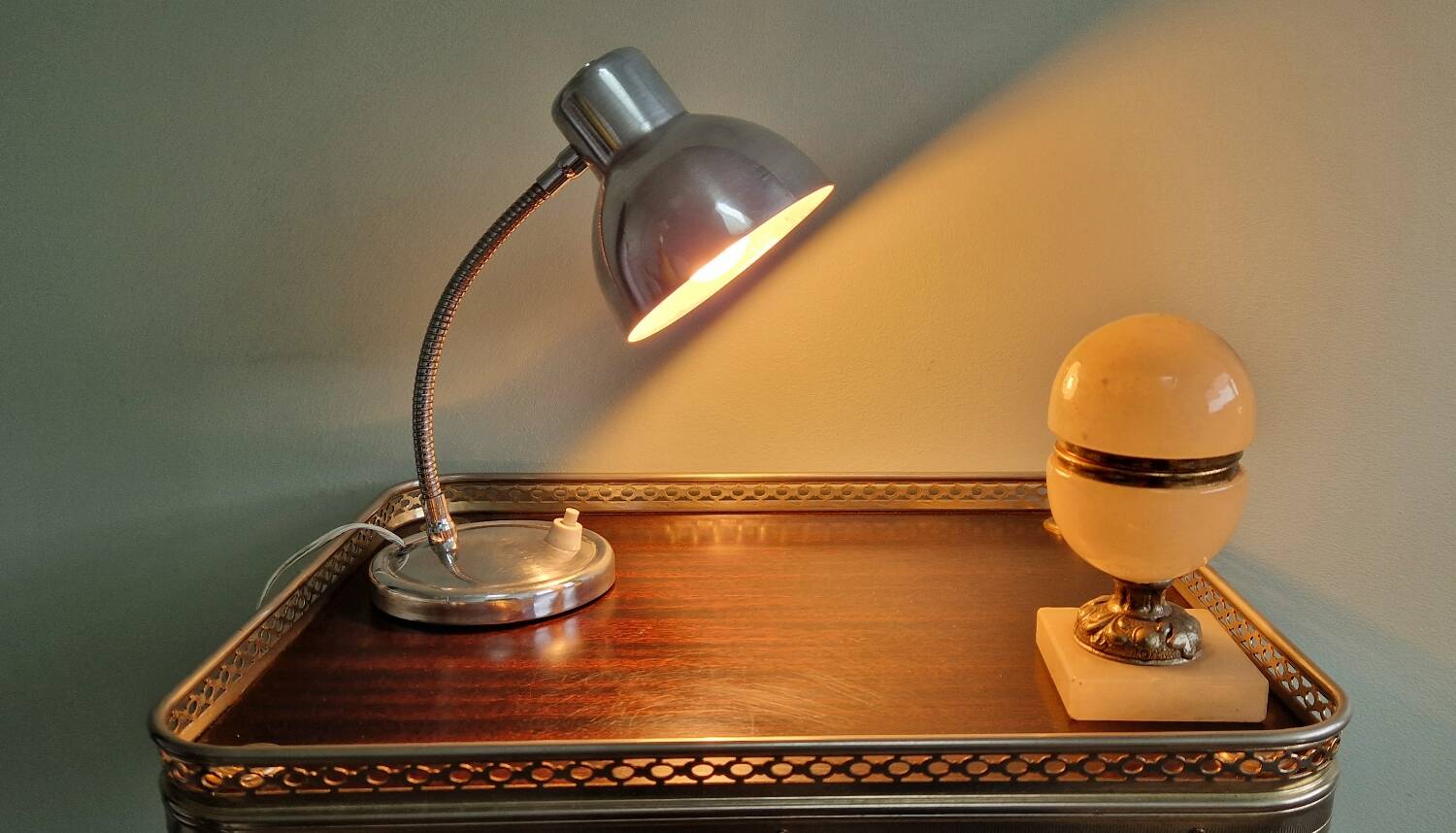 Polished aluminum desk lamp from the 1950s