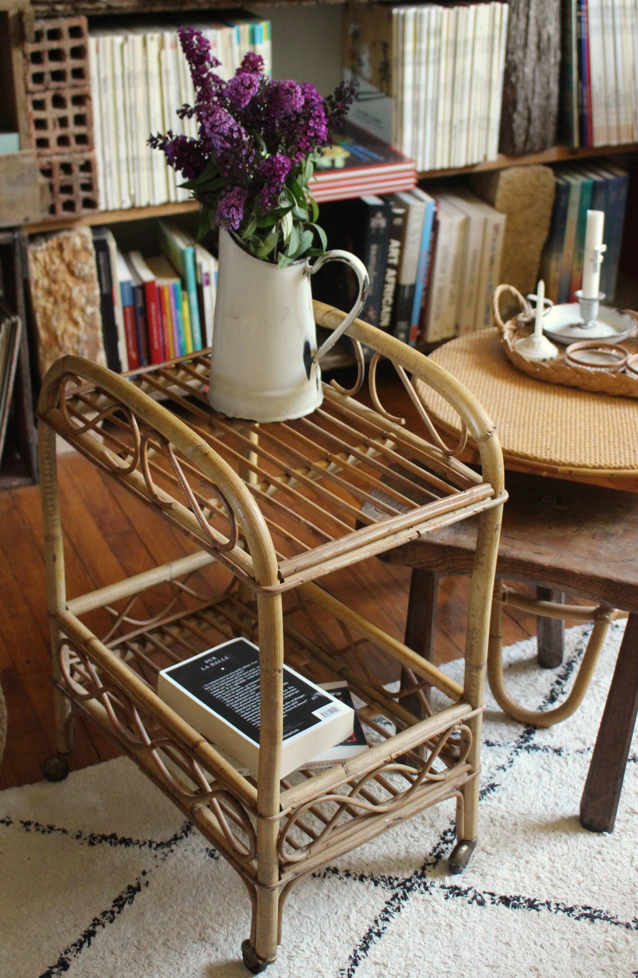 Vintage rattan trolley on wheels