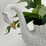 Vintage swan pot holder in white and gold ceramic